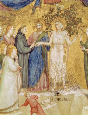 Christus segnet die mystische Heirat des hl. Franziskus mit Armut, 1330